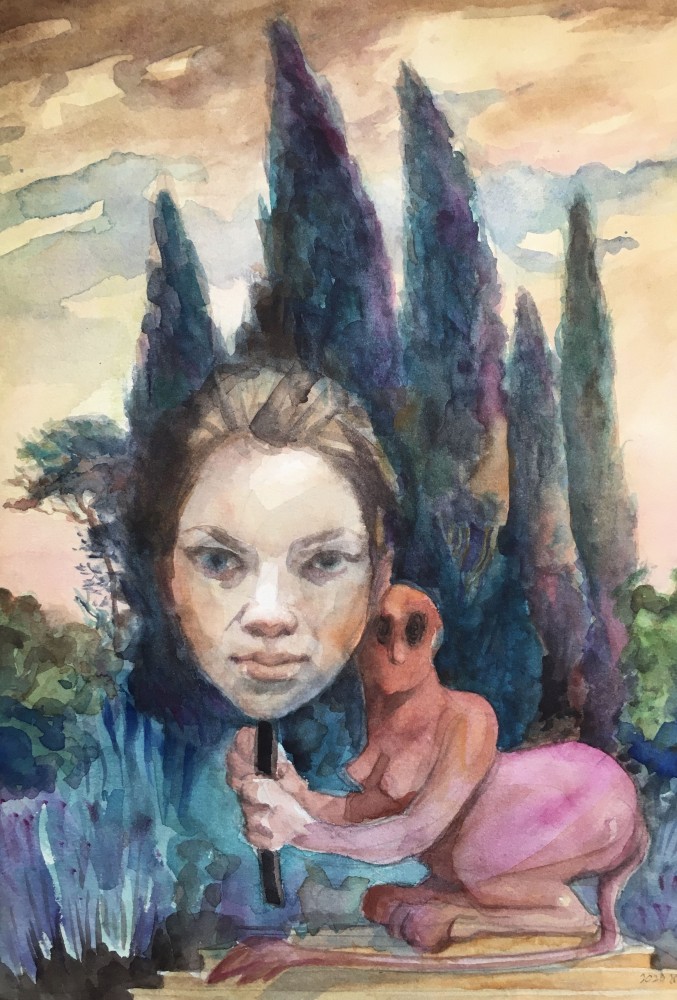 Sphinx, watercolor, 2020
