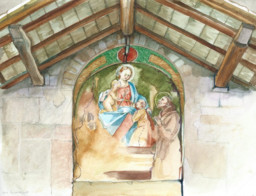 San Quirico Fresco, watercolor, pencil, 2018